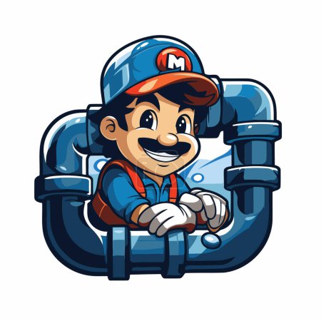 Illustration for Cartoon Plumber Mascot Character in a Plumber Uniform - Royalty Free Image