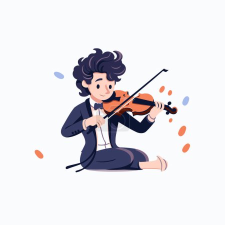 Téléchargez les illustrations : Jeune homme jouant du violon. Illustration vectorielle en style dessin animé plat. - en licence libre de droit