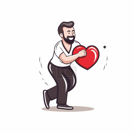 Téléchargez les illustrations : Un homme portant un grand cœur rouge dans ses mains. Illustration vectorielle. - en licence libre de droit