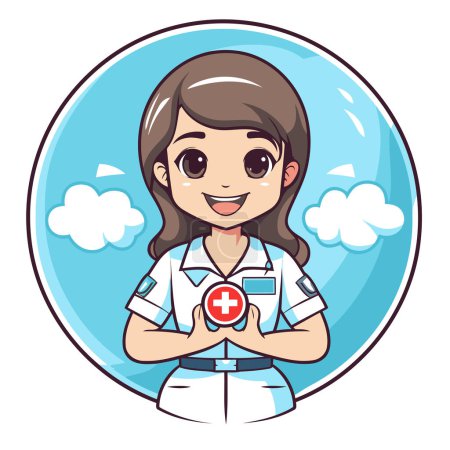 Illustration for Nurse holding a first aid kit. Vector illustration in cartoon style. - Royalty Free Image