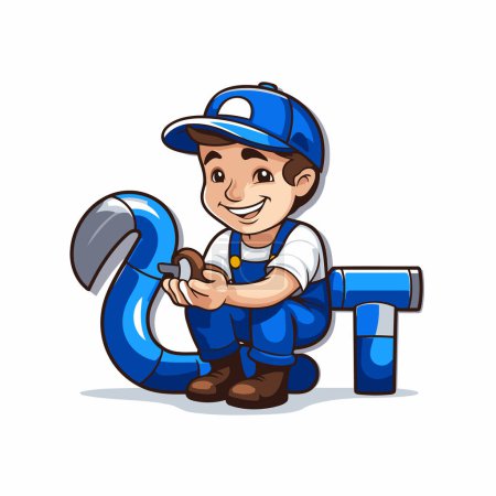 Illustration for Plumber with wrench and letter T. Vector illustration isolated on white background. - Royalty Free Image