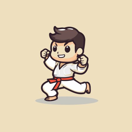 Téléchargez les illustrations : Mascotte de Taekwondo Dessin animé Caractère vectoriel Illustration Design - en licence libre de droit