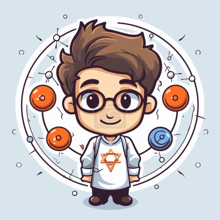 Illustration for Cute boy in science suit and glasses. Cartoon vector illustration. - Royalty Free Image