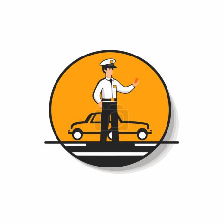 Téléchargez les illustrations : Illustration vectorielle d'un chauffeur de taxi avec une voiture sur la route. - en licence libre de droit
