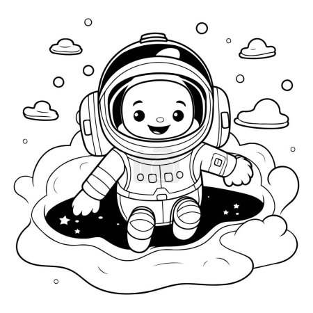Téléchargez les illustrations : Astronaute dans l'espace. illustration vectorielle noir et blanc design graphique - en licence libre de droit