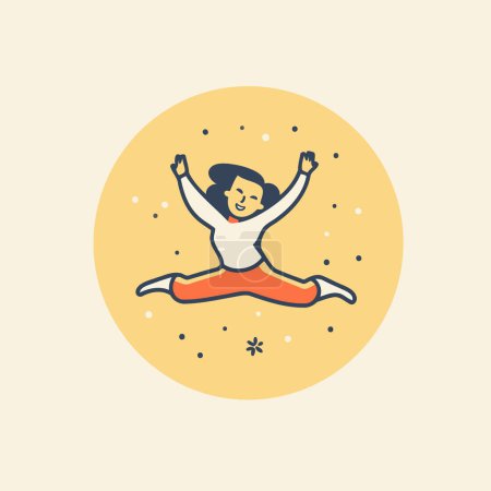 Téléchargez les illustrations : Illustration vectorielle d'une femme heureuse sautant dans les airs. Conception plate. - en licence libre de droit