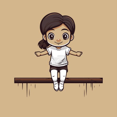 Illustration for Cute little girl jumping on a wooden platform. Vector illustration. - Royalty Free Image