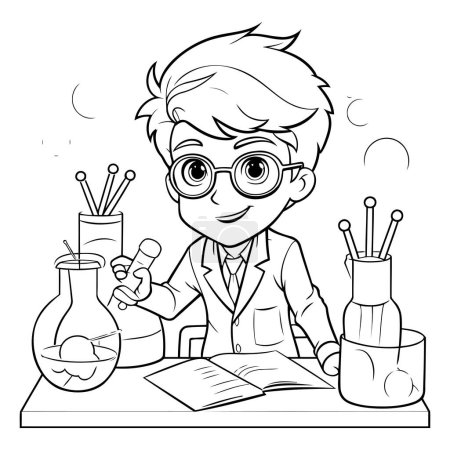 Illustration for Black and White Cartoon Illustration of Chemist or Professor Character for Coloring Book - Royalty Free Image