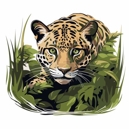 Ilustración de Cabeza de jaguar en hierba. Ilustración vectorial de animales salvajes. - Imagen libre de derechos