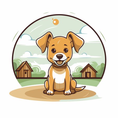 Illustration for Cute puppy sitting on the sand in the park. Vector illustration. - Royalty Free Image