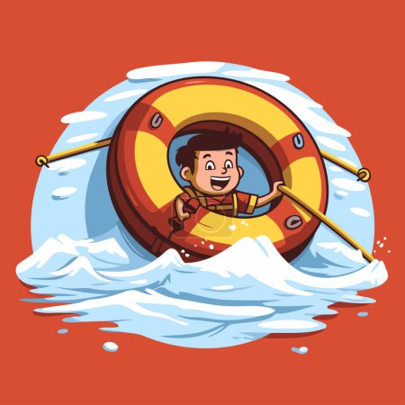 Illustration for Cartoon man in a lifebuoy on the water. Vector illustration - Royalty Free Image