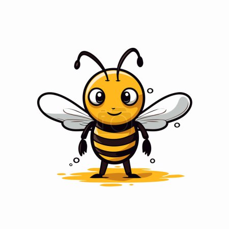 Téléchargez les illustrations : Jolie abeille de dessin animé isolée sur un fond blanc. Illustration vectorielle. - en licence libre de droit