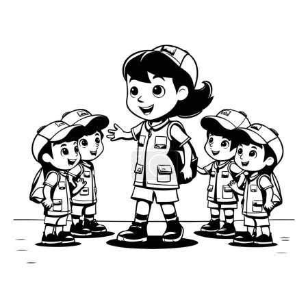 Téléchargez les illustrations : Des enfants en uniforme scout. Illustration de dessins animés d'enfants en uniforme scout. - en licence libre de droit