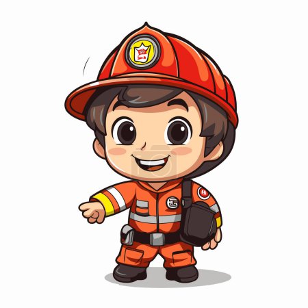 Téléchargez les illustrations : Pompier en uniforme isolé sur fond blanc. Illustration vectorielle - en licence libre de droit