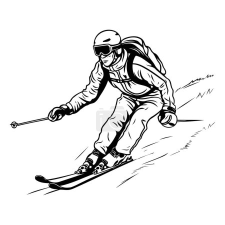 Illustration for Skier. Vector illustration ready for vinyl cutting. Monochrome image. - Royalty Free Image