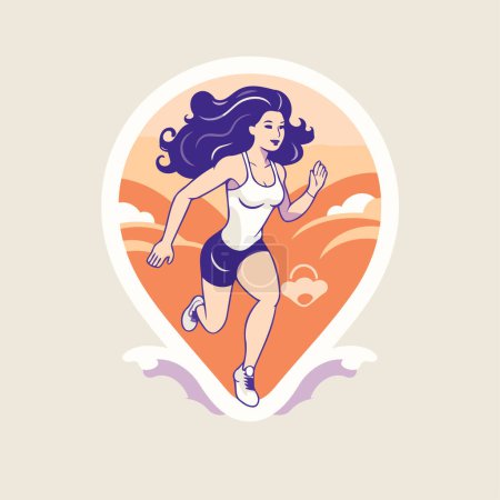 Ilustración de Mujer corriendo. Estilo de vida saludable. Ilustración vectorial en estilo plano de dibujos animados. - Imagen libre de derechos
