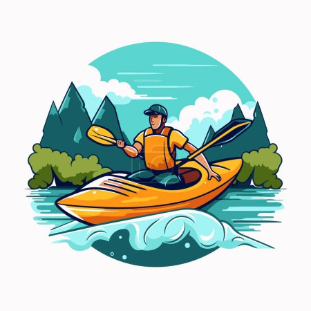 Illustration for Kayaking on the river. Vector illustration in cartoon style on white background. - Royalty Free Image