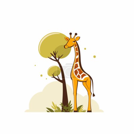 Illustration for Giraffe vector illustration. Cute cartoon giraffe character on the background of the forest. - Royalty Free Image