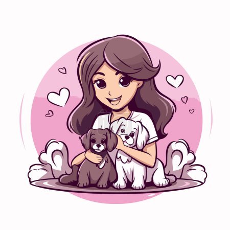 Illustration for Cute cartoon girl with puppy. Vector illustration for your design. - Royalty Free Image
