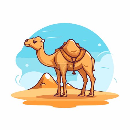 Kamel im Sand. Vektorillustration im flachen Cartoon-Stil.
