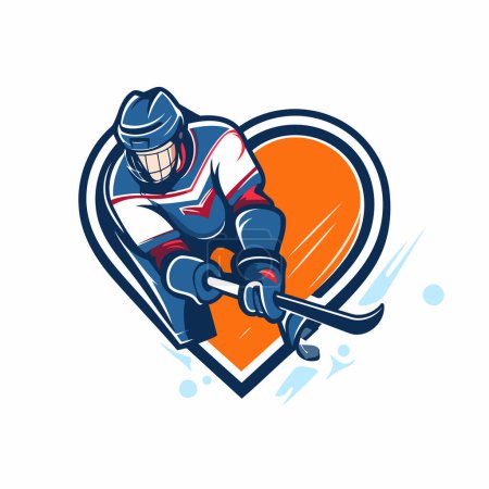 Illustration for Ice hockey player with a stick in the form of heart. Vector illustration. - Royalty Free Image