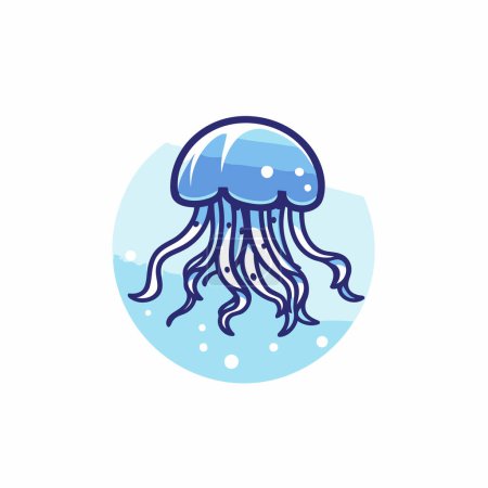 Illustration for Jellyfish icon in flat color style. Marine animal vector illustration on white background. - Royalty Free Image