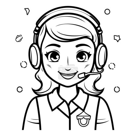 Ilustración de Operador de centro de llamadas con auriculares y micrófono icono de dibujos animados vector ilustración diseño gráfico - Imagen libre de derechos
