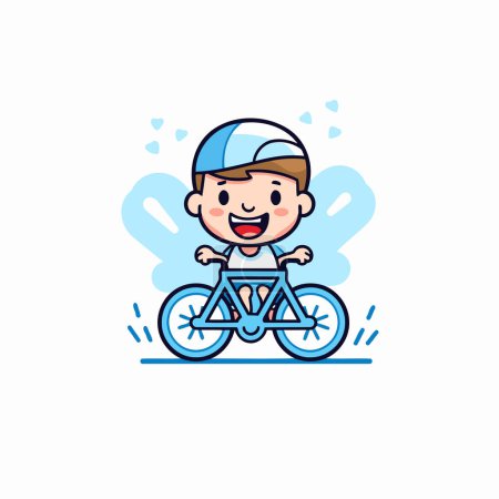 Illustration for Cute boy riding a bike. Vector illustration. Isolated on white background. - Royalty Free Image