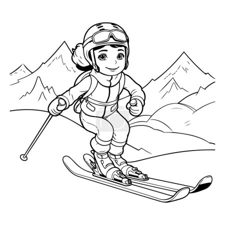 Téléchargez les illustrations : Une skieuse. Livre à colorier pour enfants. Illustration vectorielle - en licence libre de droit