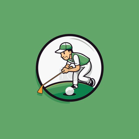 Téléchargez les illustrations : Modèle de conception de logo d'icône vectorielle de joueur de golf. Illustration vectorielle d'un joueur de golf sur fond vert. - en licence libre de droit