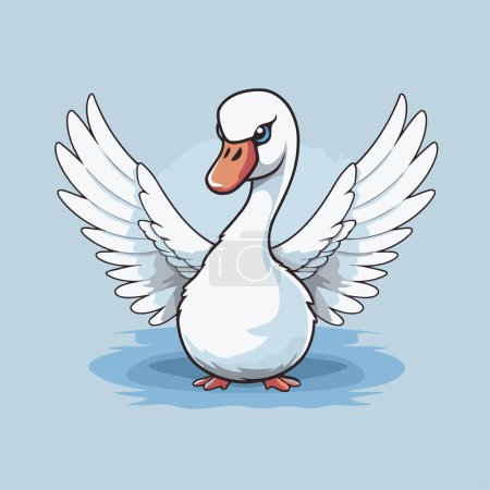 Téléchargez les illustrations : Illustration d'un canard blanc aux ailes déployées sur fond bleu - en licence libre de droit