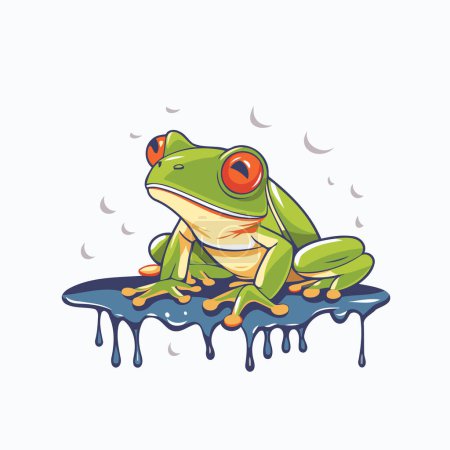 Téléchargez les illustrations : Grenouille sous la pluie. Illustration vectorielle d'une grenouille dessin animé. - en licence libre de droit