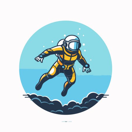 Illustration for Diver in spacesuit jumping in water. Vector illustration of diving sport. - Royalty Free Image