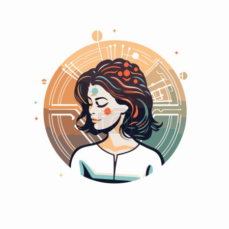 Illustration for Vector illustration of a beautiful woman with closed eyes and closed eyes. - Royalty Free Image