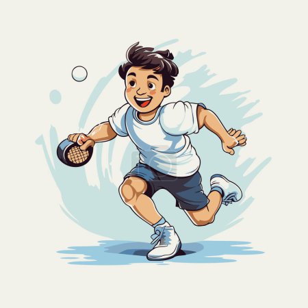 Ilustración de Joven jugando al tenis. Ilustración vectorial de un joven jugando al tenis. - Imagen libre de derechos