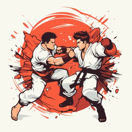 Illustration for Martial arts. Two karate fighters in action. Vector illustration. - Royalty Free Image