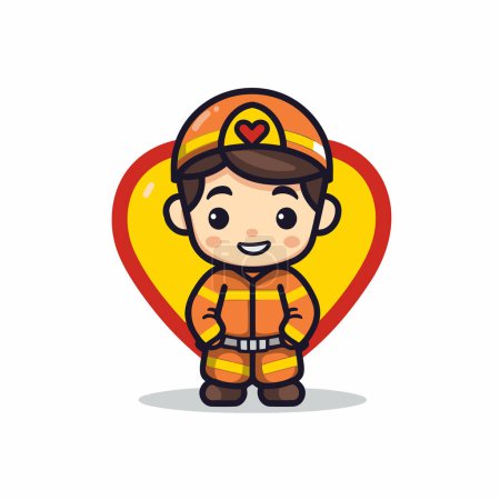 Illustration for Fireman character design. Cute fireman mascot vector illustration. - Royalty Free Image