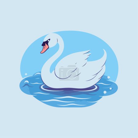 Téléchargez les illustrations : Cygne nageant dans l'eau. Illustration vectorielle dans un style plat - en licence libre de droit