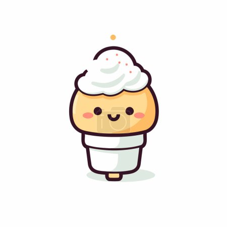 Téléchargez les illustrations : Mignon personnage de cône de crème glacée. Illustration vectorielle de dessin animé plat kawaii - en licence libre de droit