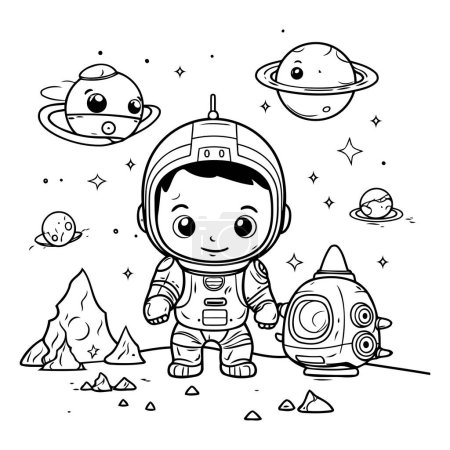 Illustration for Cute cartoon astronaut on the planet. Vector illustration for coloring book - Royalty Free Image