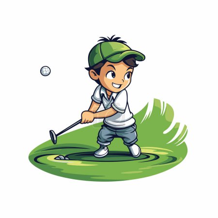 Illustration for Illustration of a boy playing golf on a golf course. vector - Royalty Free Image