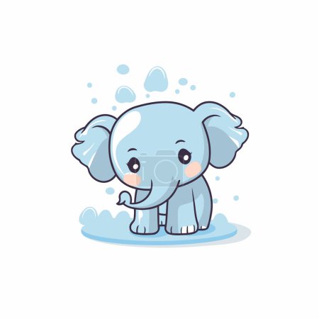 Ilustración de Lindo elefante bebé con salpicaduras de agua. Ilustración vectorial. - Imagen libre de derechos