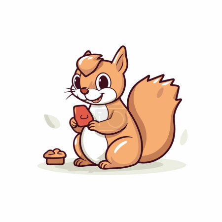 Téléchargez les illustrations : Écureuil avec une tasse de café. Illustration vectorielle dessin animé mignon. - en licence libre de droit
