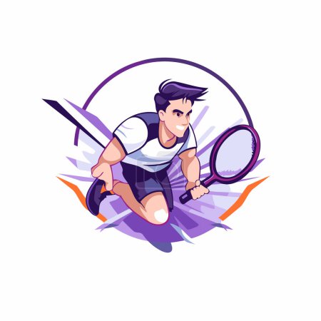 Téléchargez les illustrations : Joueur de badminton avec raquette. Illustration vectorielle dans le style dessin animé. - en licence libre de droit