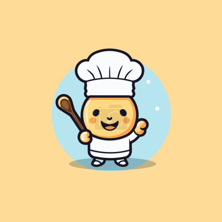 Téléchargez les illustrations : Illustration vectorielle de cuisine de personnage de bande dessinée de chef. Icône de chef sourire joyeux mignon - en licence libre de droit
