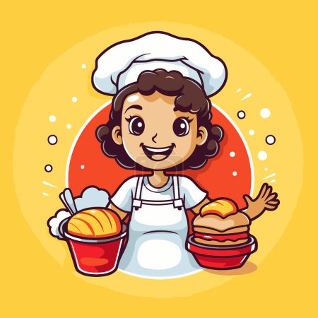 Illustration for Cute little girl chef in uniform and hat. Vector illustration. - Royalty Free Image