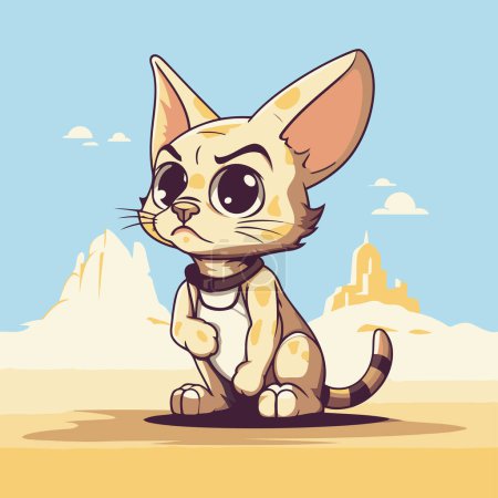 Ilustración de Lindo gato sentado en la arena en el desierto. Ilustración vectorial - Imagen libre de derechos