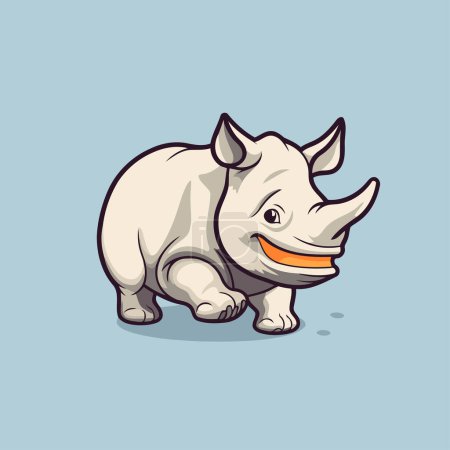 Téléchargez les illustrations : Mignon rhinocéros dessin animé sur fond bleu. Illustration vectorielle. - en licence libre de droit