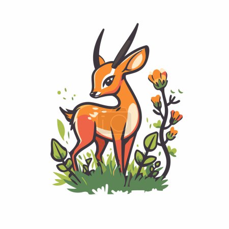 Téléchargez les illustrations : Illustration vectorielle d'une jolie petite antilope isolée sur fond blanc. - en licence libre de droit