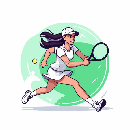 Téléchargez les illustrations : Joueur de tennis. Une jeune femme jouant au tennis. Illustration vectorielle dans le style dessin animé - en licence libre de droit